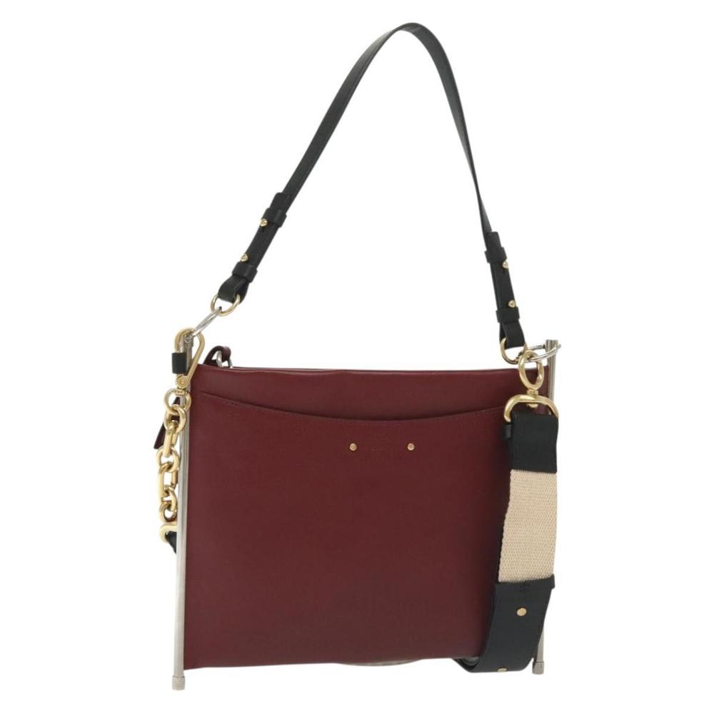 Chloe Shoulder Bag Leather 2way Bordeaux Gold Silver Auth bs29200 - Picture 1 of 16